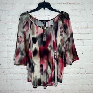 Style & Co Womens Beige & Red Printed Stretch Blouse Top Dolman Sleeve Size XL